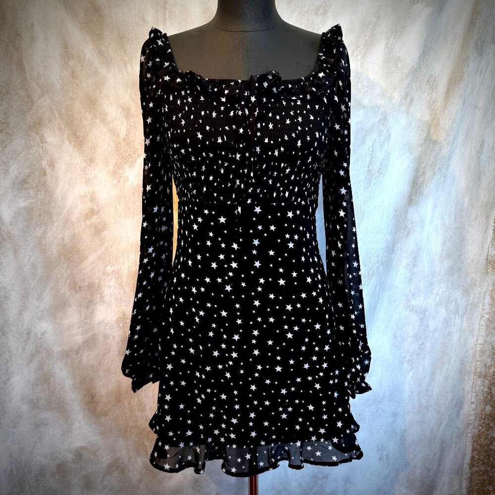 Altar'd State Long Sleeve Fit & Flare Ruffle Hem Star Dress - Picture 1 of 9
